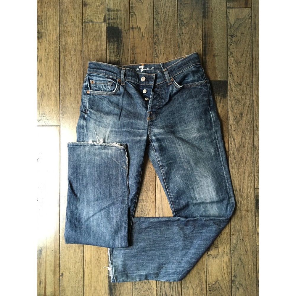 7 For All Mankind Women Medium Wash Button Fly Distressed Bootcut Jeans 30